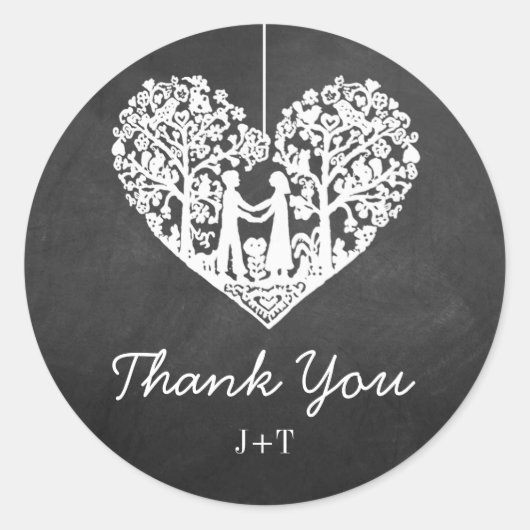 Sticker Rond Hanging Heart Tree Chalkboard Mariage Collection (Devant)