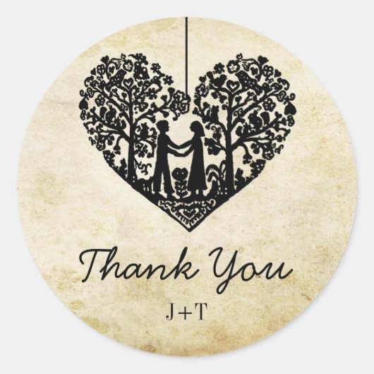 Sticker Rond Hanging Heart Tree Vintage Wedding Collection (Devant)