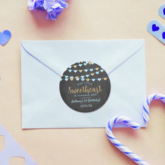 Sticker Rond Hanging Love Hearts Petit Amoureux Anniversaire