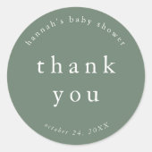 Sticker Rond HANNAH Green Unique Baby shower simple Merci (Devant)