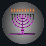 Sticker Rond Hanoukka<br><div class="desc">Hanoukka menorah (candélabre traditionnelle) et illustration de bougies en feu</div>
