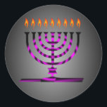 Sticker Rond Hanoukka<br><div class="desc">Hanoukka menorah (candélabre traditionnelle) et illustration de bougies en feu</div>