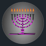 Sticker Rond Hanoukka<br><div class="desc">Hanoukka menorah (candélabre traditionnelle) et illustration de bougies en feu</div>