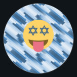 Sticker Rond hanoukka chanukkah emoji<br><div class="desc">chanukka, chanukkah, emoji, drôle, hannukah, Hanoukka, hanoukka emoji, hanoukka, visage heureux, hébreu, jours fériés, juif, juif, judaïsme, étoile de david, jaune bleu, passover, yom Kippour, rayé, bleu, blanc, pastel - "star de david""emoji juif""hanoukka emoji" kah emoji" emoji emoticon "happy face""vacances juives" "star de david emoji""star de david happy face""rosh hashanah"...</div>