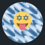 Sticker Rond hanoukka chanukkah emoji<br><div class="desc">chanukka, chanukkah, emoji, drôle, hannukah, Hanoukka, hanoukka emoji, hanoukka, visage heureux, hébreu, jours fériés, juif, juif, judaïsme, étoile de david, jaune bleu, passover, yom Kippour, rayé, bleu, blanc, pastel - "star de david""emoji juif""hanoukka emoji" kah emoji" emoji emoticon "happy face""vacances juives" "star de david emoji""star de david happy face""rosh hashanah"...</div>