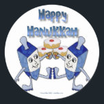 Sticker Rond Hanoukka Dancing Dreidels et Jelly Doughnut<br><div class="desc">You are viewing The Lee Hiller Designs Collection of Home and Office Decor,  Apparel,  Toxiques and Collectibles. The Designs include Lee Hiller Photographie et Mixed Media Digital Art Collection. You can view her her Nature photographiy at at http://HikeOurPlanet.com/ and follow her hiking blog within Hot Springs National Park.</div>