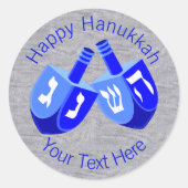 Sticker Rond Hanoukka Dreidels En Bleu Conception Pour Enfants (Devant)