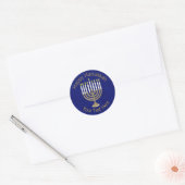 Sticker Rond Hanoukka Gold Menorah sur un Arrière - plan bleu r (Enveloppe)