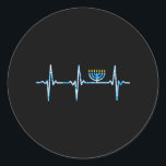 Sticker Rond Hanoukka Heart Beat Menorah Chanukah juif<br><div class="desc">Hanoukka Heart Beat Menorah Chanukah juif</div>