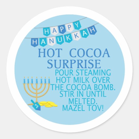 Sticker Rond HANOUKKA Hot coca bombe autocollant, Mazel tov (Devant)