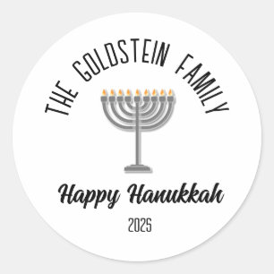 Sticker Rond Hanoukka Jewish Chanuka Nom de famille personnalis