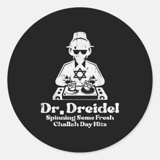Sticker Rond Hanoukka M. Dreidel Dj Dj Drôle Chanukkah Juifs ho (Devant)