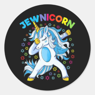 Sticker Rond Hanoukka mignonne juive licorne fille Dabbing