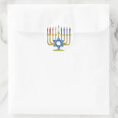 Sticker Rond Hanoukka Rainbow Candles Gold Menorah (Sac)