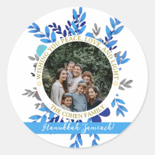Sticker Rond Hanoukka Sameach   Photo de famille Hanoukka simpl