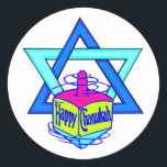 Sticker Rond Hanoukka Star de David<br><div class="desc">Heureux Hanoukka Star of David avec un rêve qui dit "Heureux Chanukah" célébrant la fête juive plaisir et joie.</div>