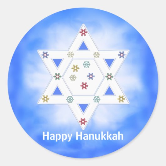 Sticker Rond Hanoukka Star et Snowflakes Blue (Devant)