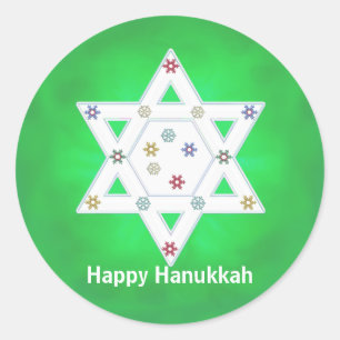 Sticker Rond Hanoukka Star et Snowflakes Green