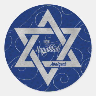 Sticker Rond Hanoukka Star of David avec Blue avec nom