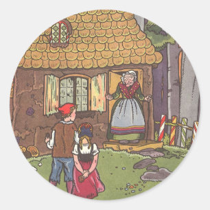 Sticker Rond Hansel et Gretel, Vintage Fairy Tale par Hauman
