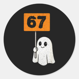 Sticker Rond Hanté par 67 – Drôle Six Sept Mème 6 7 Halloween