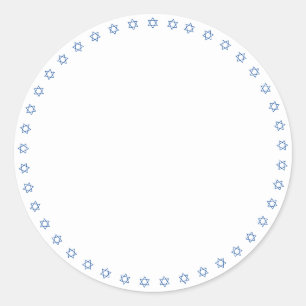 Sticker Rond Hanukkah blanc bleu bordure Magen David vierge