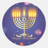 Sticker Rond Hanukkiah Happy Hanoukka Juive Fête Menorah (Devant)