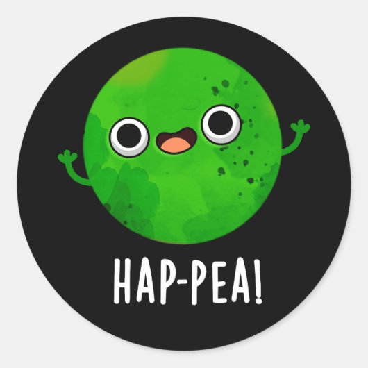 Sticker Rond Hap Pea Funny Happy Pea Pun Dark BG (Devant)