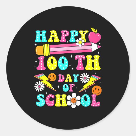 Sticker Rond Happy 100th Day Of School 100 Days Of School Teach (Devant)