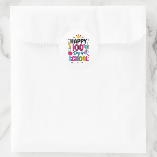 Sticker Rond Happy 100th Day Of School 100 Days Smarter Teacher (Sac)