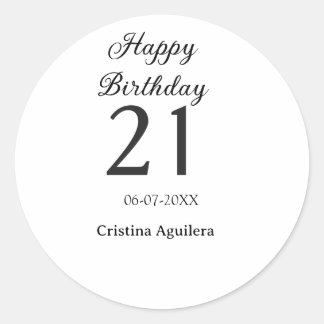 Sticker Rond Happy 21st birthday bold letter simple name minima