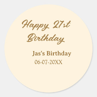 Sticker Rond Happy 21st birthday brown pastel yellow name date