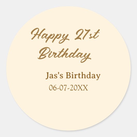 Sticker Rond Happy 21st birthday brown pastel yellow name date  (Devant)