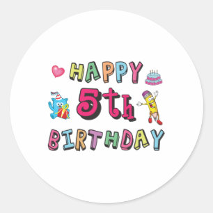 Sticker Rond Happy 5th Birthday 5 year old b-day wishes
