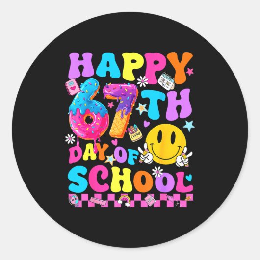 Sticker Rond Happy 67 Days Of School 67th Day Smarter Six Seven (Devant)
