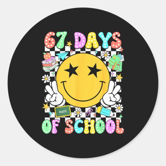 Sticker Rond Happy 67th Day Of School Vibes Smile Face 67 Days (Devant)