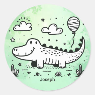 Sticker Rond Happy Alligator avec ballon - Cute Nursery Art