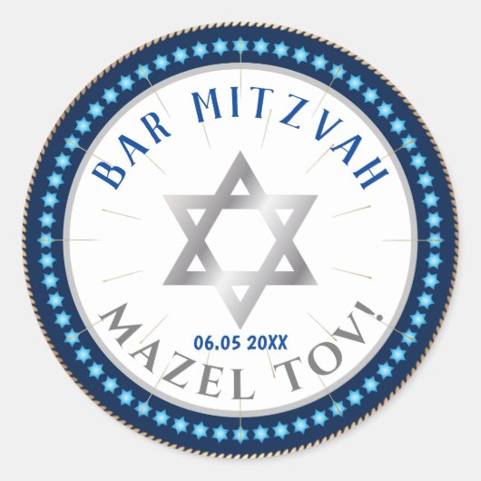 Sticker Rond Happy Bar Mitzvah 20XX bleu décoratif (Devant)