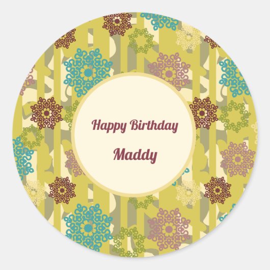 Sticker Rond Happy Birthday Abstract Art Urban Floral Pattern (Devant)