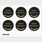 Sticker Rond Happy Birthday black gold decor (Feuille)