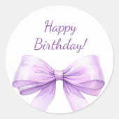 Sticker Rond Happy Birthday Bow Lavender elegant (Devant)