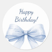Sticker Rond Happy Birthday Bow Light Blue elegant (Devant)