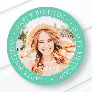 Sticker Rond Happy Birthday Modern Simple Custom Photo