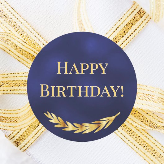 Sticker Rond Happy Birthday navy blue gold decor
