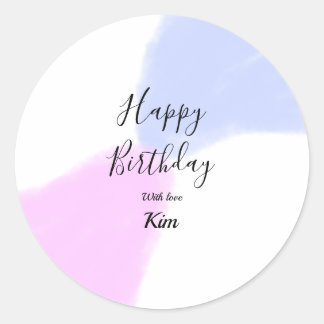 Sticker Rond Happy birthday pink purple pastel name simple eleg