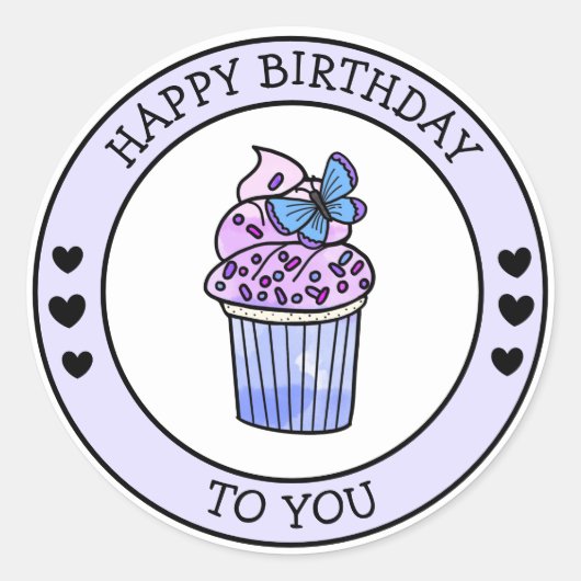 Sticker Rond Happy Birthday To You Cute Cupcake (Devant)