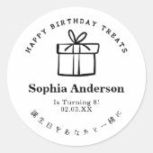 Sticker Rond Happy Birthday Treat Present Box Minimalist (Devant)