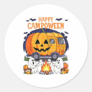 Sticker Rond Happy Camp-o-ween Halloween Camping Fantômes Et Ca