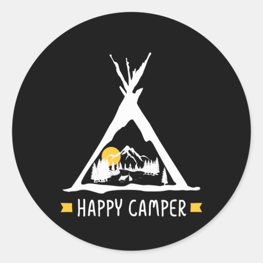 Sticker Rond Happy Camper Camping Caravan Motorhome Cadeau (Devant)