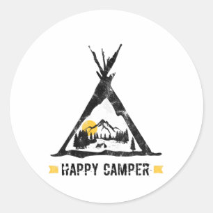Sticker Rond Happy Camper Camping Caravan Motorhome Cadeau